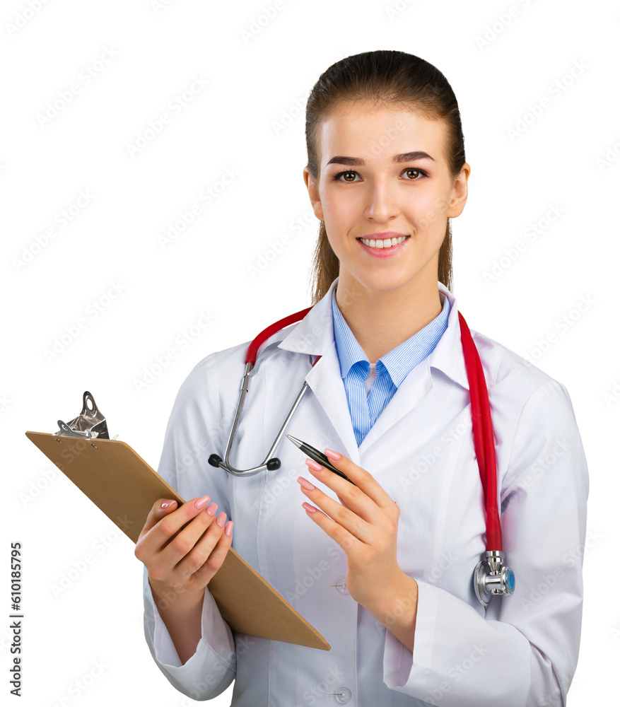 Young woman medical doctor in white uniform Young woman medical doctor in white uniform
