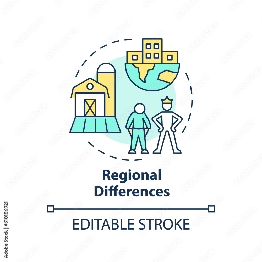 Regional differences concept icon. Developing country. Income and expenses. Cost of living. Income disparity abstract idea thin line illustration. Isolated outline drawing. Editable stroke
