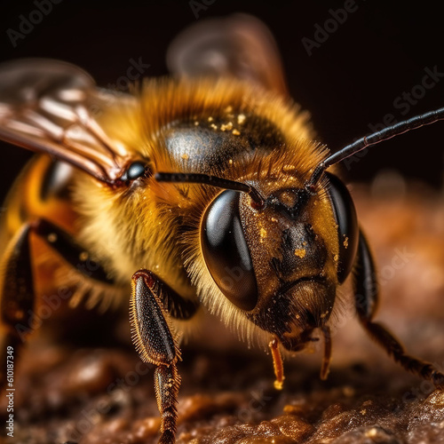 Extreme macro bee photography, Generative AI © alina