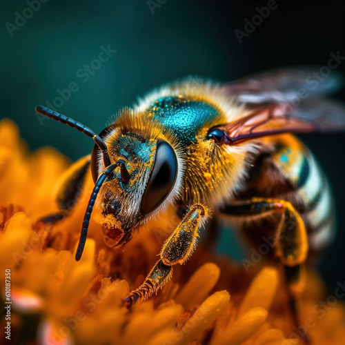 Bee on a flower close-up, Generative AI © alina