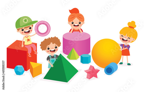 Kids Playing With 3d Geometric Shapes