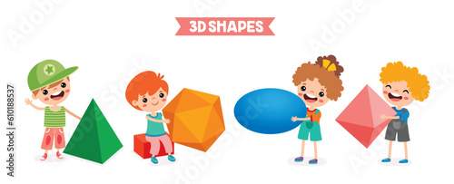 Kids Playing With 3d Geometric Shapes