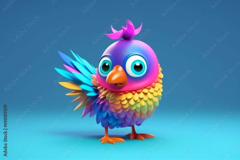 Cute color cartoon bird 3d render 