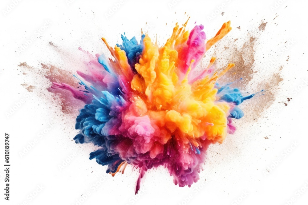 Explosion of Oil paint powder on white background. Colorful. Generative AI