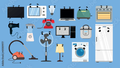 Household appliances set. Vector illustration of household appliances in flat style.