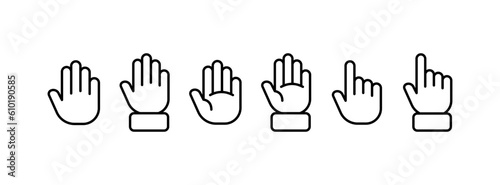 Hand. Line icon, black, hands set. Vector icons.
