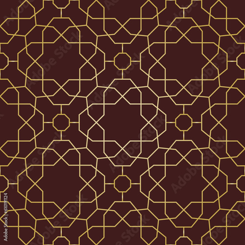 Seamless background for your designs. Modern brown and golden ornament. Geometric abstract pattern