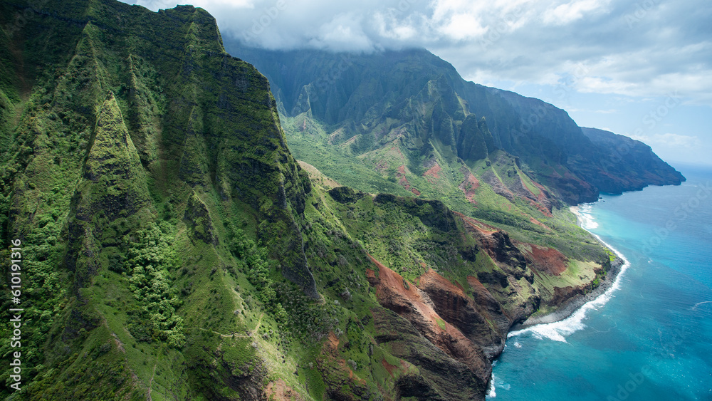 Aerial View of Napali Coastline in Kauai Hawaii
