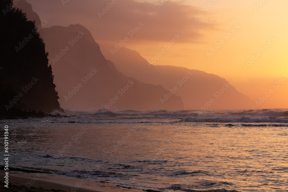 Sunset on Beach in Kauai Hawaii