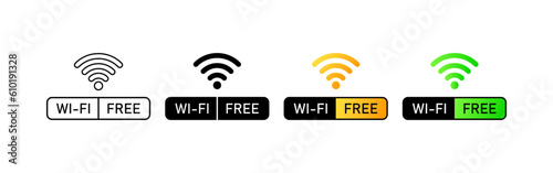 Free wi-fi. Razine styles, color, free Wi-Fi icons. Vector icons.