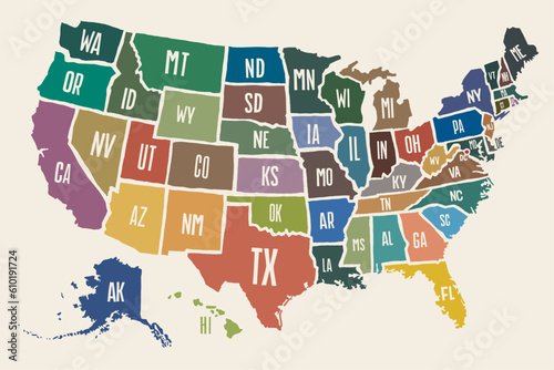 アメリカ合衆国色分け地図　Colored map of the United States