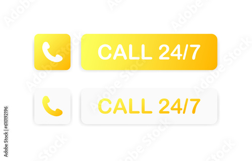 Call us. Flat, yellow, call around the clock. Vector icons.