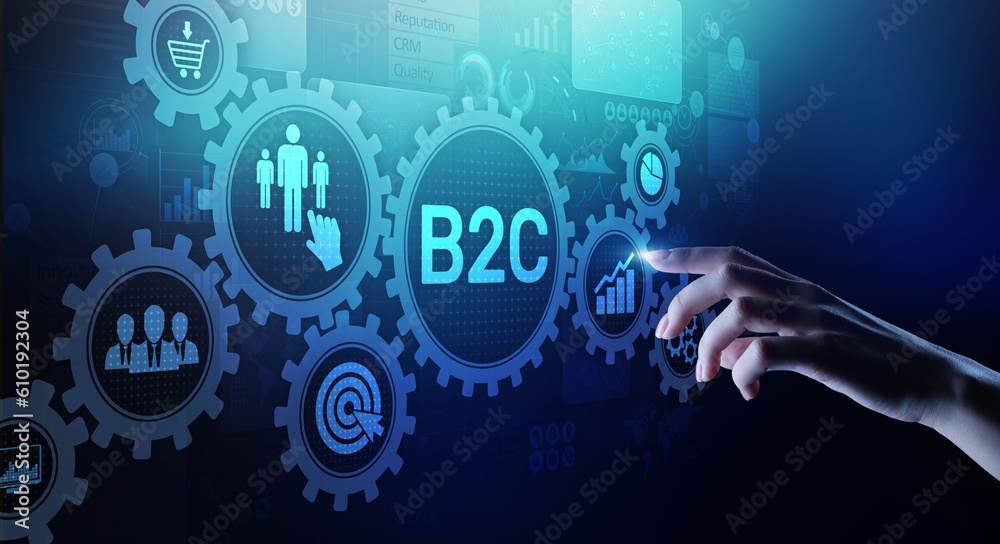 B2C Business to customer concept on virtual screen. B2C Business to customer concept on virtual screen.