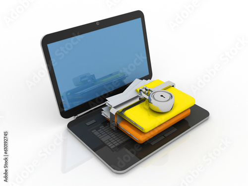 Wallpaper Mural 3d rendering Folder on laptop with lock
 Torontodigital.ca