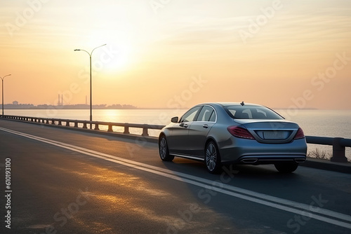 Sedans drive on streetsof the sea at sunset © ttonaorh