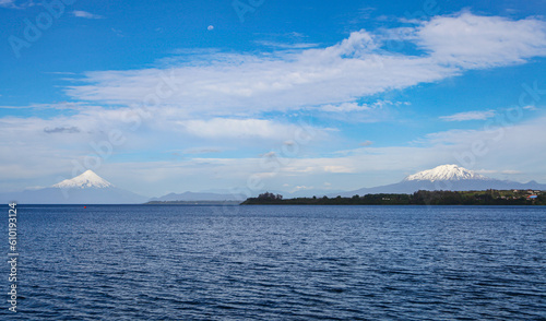 Osorno Volcano and Puerto Montt viewed from Llanquihue Lake in Puerto Varas, Chile