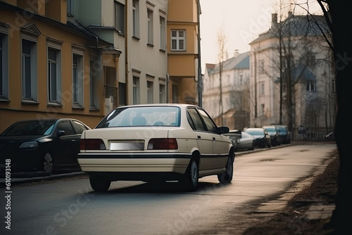 Sedans drive on streets in the middle of the city. rear view  © ttonaorh