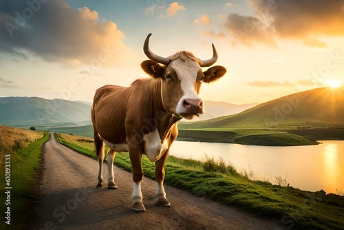 cow in the field by AI generating
