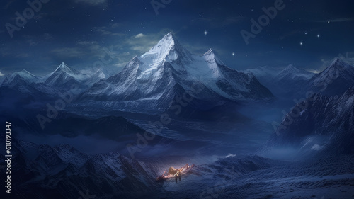 night Everest Tibetan temples. Generative AI © Aliaksei