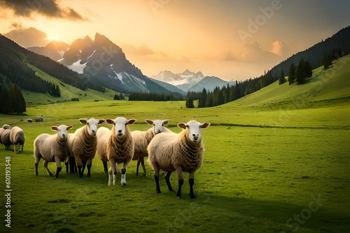 sheep in the mountains by AI generating