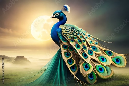 peacock feather on black  by AI generating