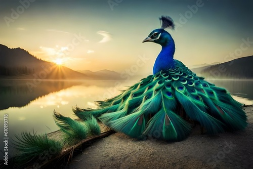 peacock with feathers  by AI generating