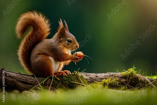 squirrel in the park eating nut  by AI generating