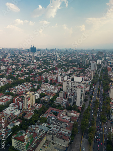 Aerial view of the Chapultepec Forest in Mexico City. Aerial view of the buildings of Mexico City. Castle chapultepec