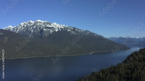 Aerial Tapestry: Witnessing the Splendor of Slocan Lake's Azure Waters and Snowy Mountain Elegance photo