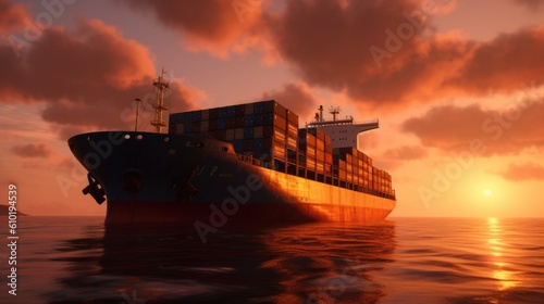 Cargo ship with containers. Generative AI