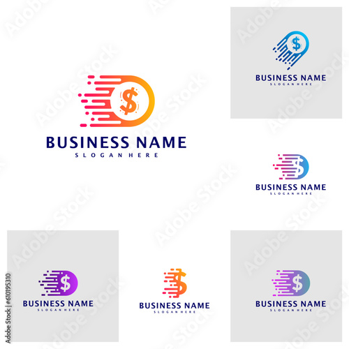 Set of Fast money logo Design Concept Vector. Fast Coin logo Template