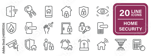 Home security thin line icons. Editable stroke. For website marketing design, logo, app, template, ui, etc. Vector illustration.
