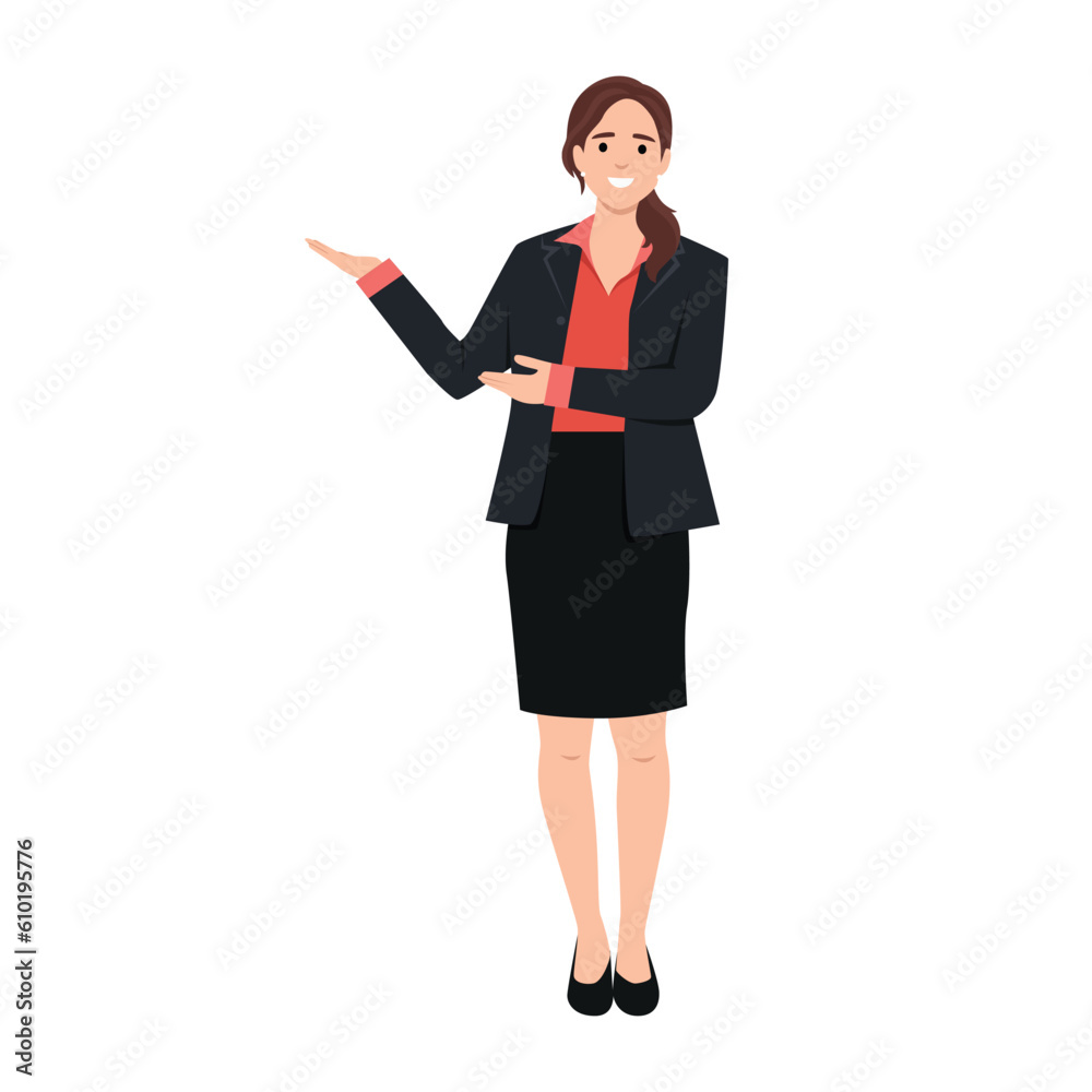 Businesswoman Making a Presentation Gesture Vector Cartoon Character. Flat vector illustration isolated on white background Businesswoman Making a Presentation Gesture Vector Cartoon Character. Flat vector illustration isolated on white background