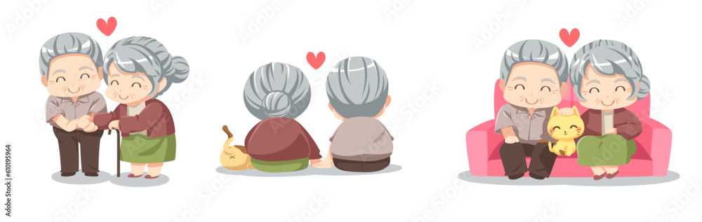 Valentine’s Day vector illustration. Cute couple on white background with many hearts