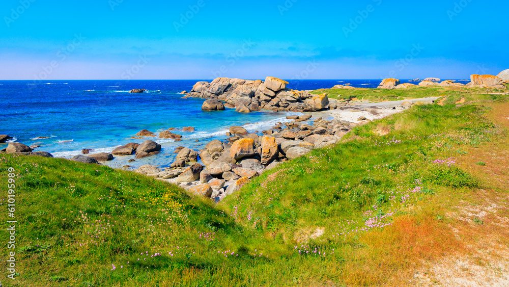 Brittany landscape with beach and granite- France Brittany landscape with beach and granite- France