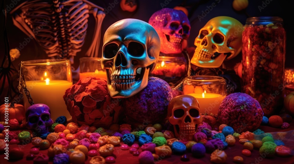 Fototapeta premium pumpkin jack-o halloween with generative ai