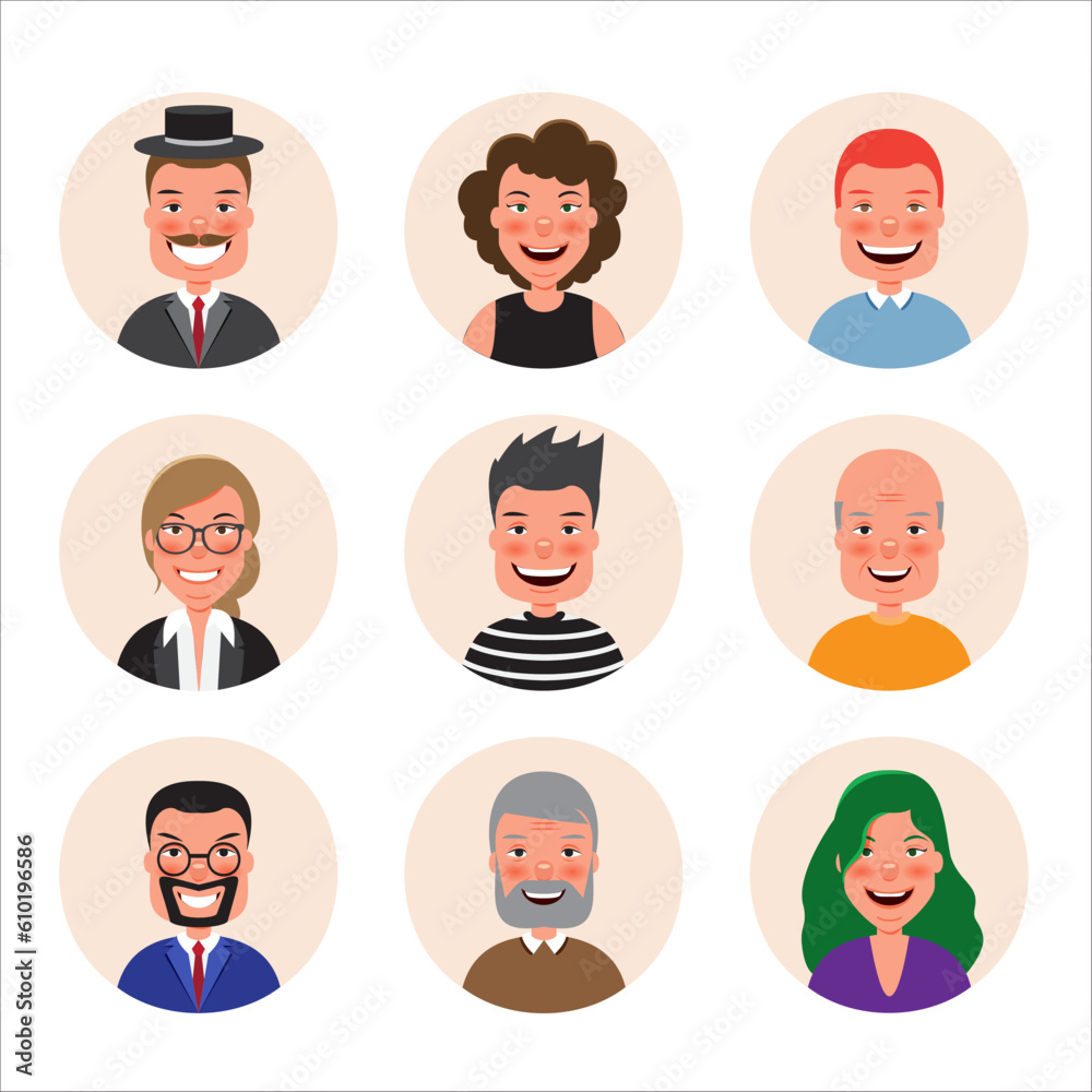 Cartoon vector illustration emotion smile face of human. Facial expression of human for game Cartoon vector illustration emotion smile face of human. Facial expression of human for game