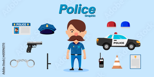 Police dress up constructor set you can choose costume ID card, hat, gun, shackle, stick, light, signal, car, walkie talkie, traffic, cone, document