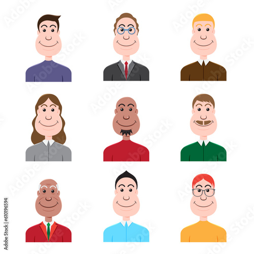 Cartoon vector illustration emotion smile face of human. Facial expression of human for game
