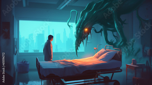 Patient facing the fear inside of him, Digital Art Style, Generative AI