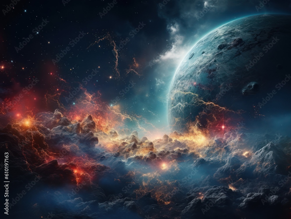 Fototapeta premium Night sky Universe filled with stars and nebula Galaxy abstract cosmos background. Created with Generative AI technology