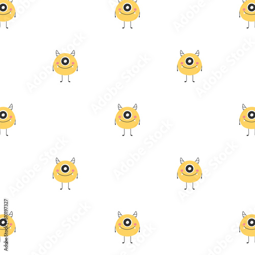 Childish seamless pattern with cute monster. Vector illustration. Kids print in Scandinavian style. Flat style.