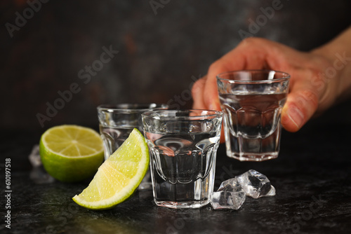 Concept of strong alcoholic drink - vodka drink