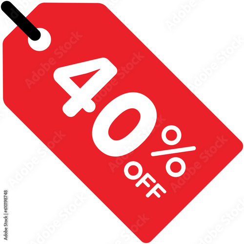 Single red 40% price tag icon, simple round shopping sale label flat design vector pictogram, infographic vector for app logo web button ui ux interface elements isolated on white background
