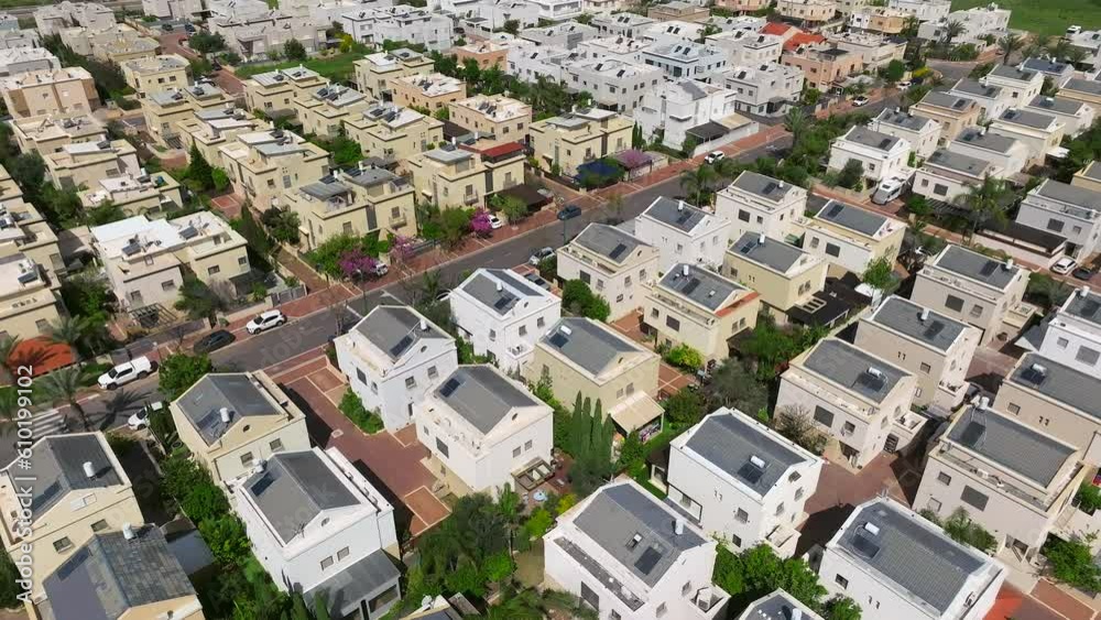 Top down view of Suburban neighborhood homes with small private yards, typical middle class housing Top down view of Suburban neighborhood homes with small private yards, typical middle class housing