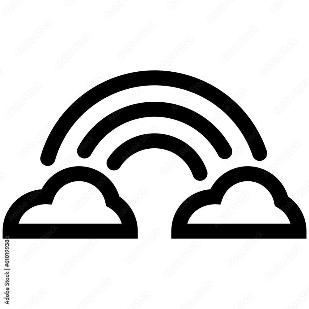 Black single rainbow with clounds line icon, simple flat design vector ...