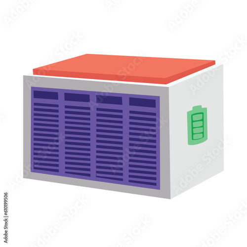 Vector 3D illustration isometric of rechargeable lithium-ion battery energy storage stationary for renewable electric power stations. Backup power electricy energy storage system isolated on white 