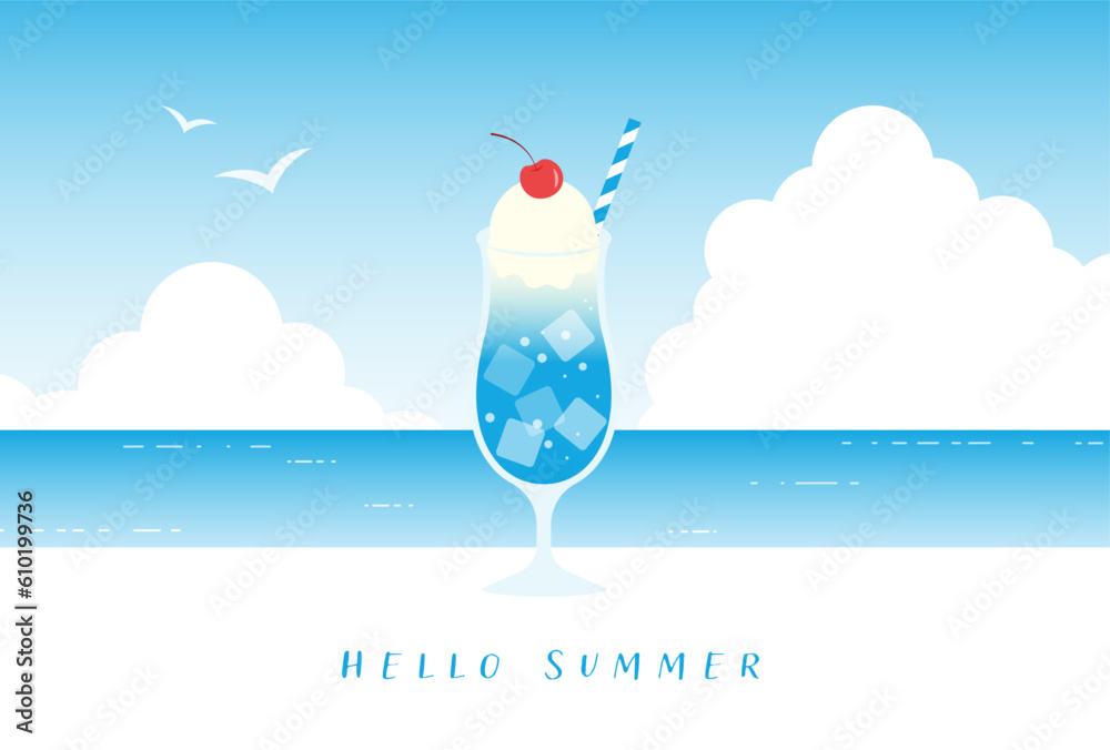 vector background with ice cream float on the beach for banners, cards