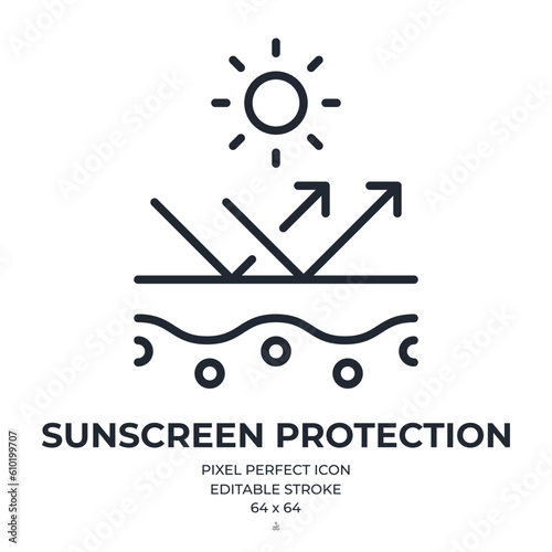 Sunscreen protection editable stroke outline icon isolated on white background flat vector illustration. Pixel perfect. 64 x 64.