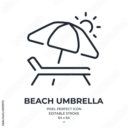 Beach umbrella editable stroke outline icon isolated on white background flat vector illustration. Pixel perfect. 64 x 64.